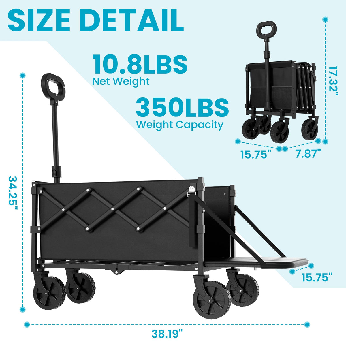Collapsible Wagon with Tailgate, 350lbs Capacity E2013