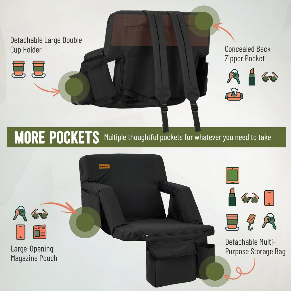 Stadium Seat with Back Support and Armrests, 2-Pack U299