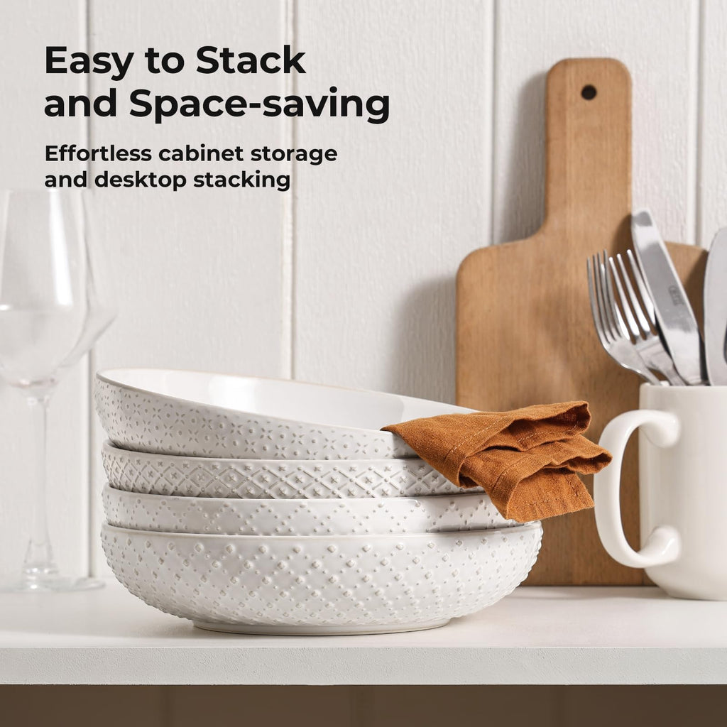 8.5" Ceramic Pasta Bowls Set of 4, 30 oz Soft White J944654