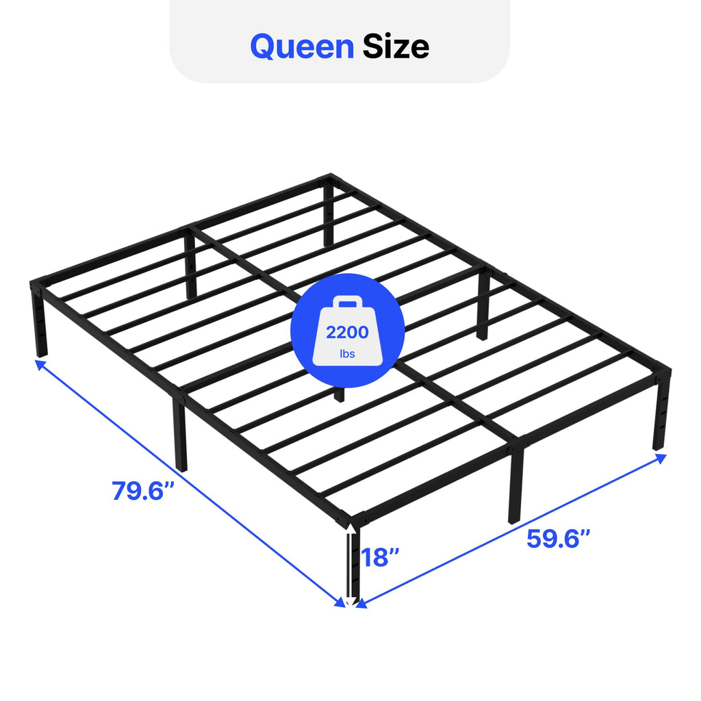 18 Inch Queen Size Metal Platform Bed Frame with Underbed Storage M3191