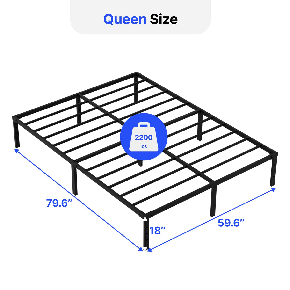 18 Inch Queen Size Metal Platform Bed Frame with Underbed Storage M3191