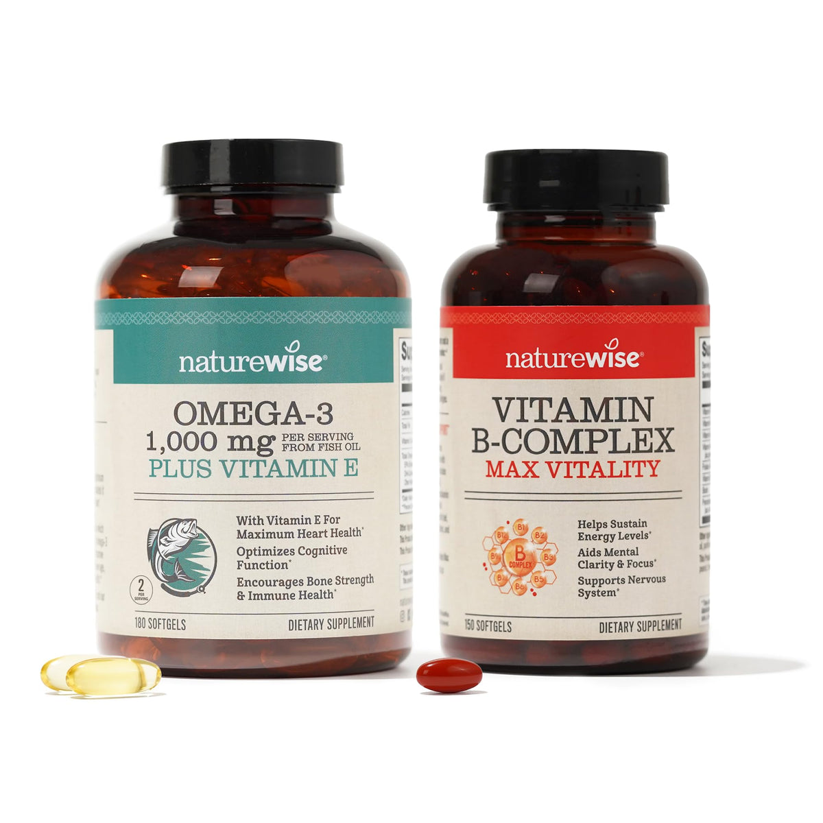 1000mg Omega 3 600mg EPA 400mg DHA 180ct & Vitamin B Complex 150 Softgels U437010