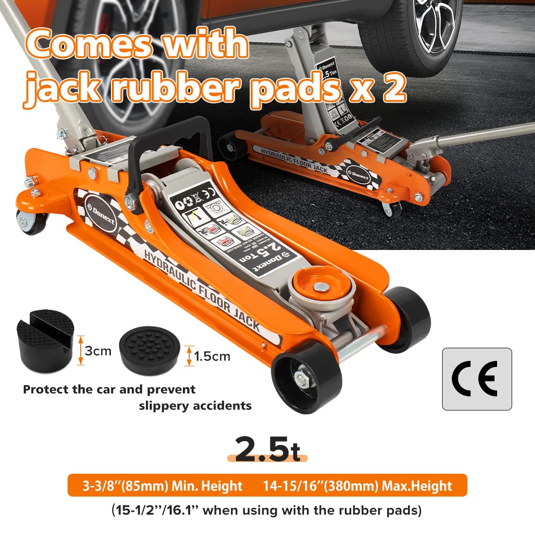 2.5 Ton Steel Floor Jack and 3 Ton Black Jack Stands L946