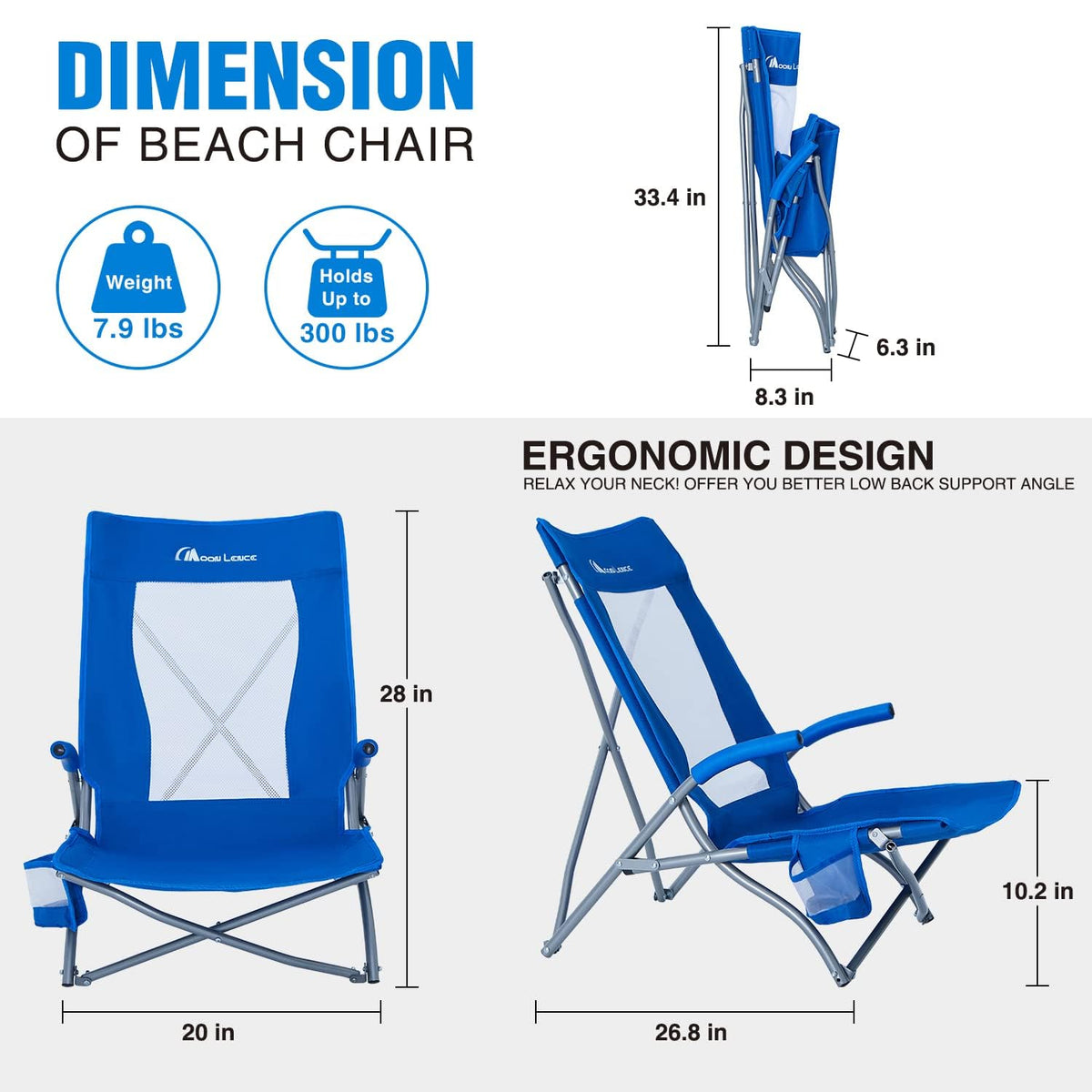2 Pack Low Beach Lounge Chair with Cup Holder & Carry Bag O661679