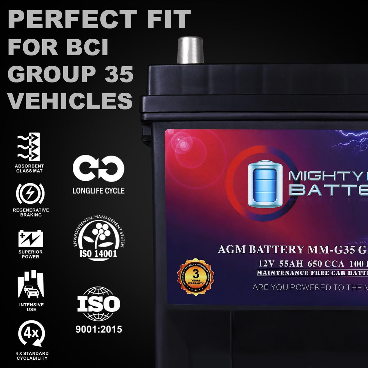 12V 55Ah AGM Replacement Battery B2831