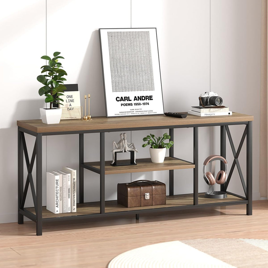 Oak 55 inch Wood and Metal TV Stand with Storage Shelves G20222