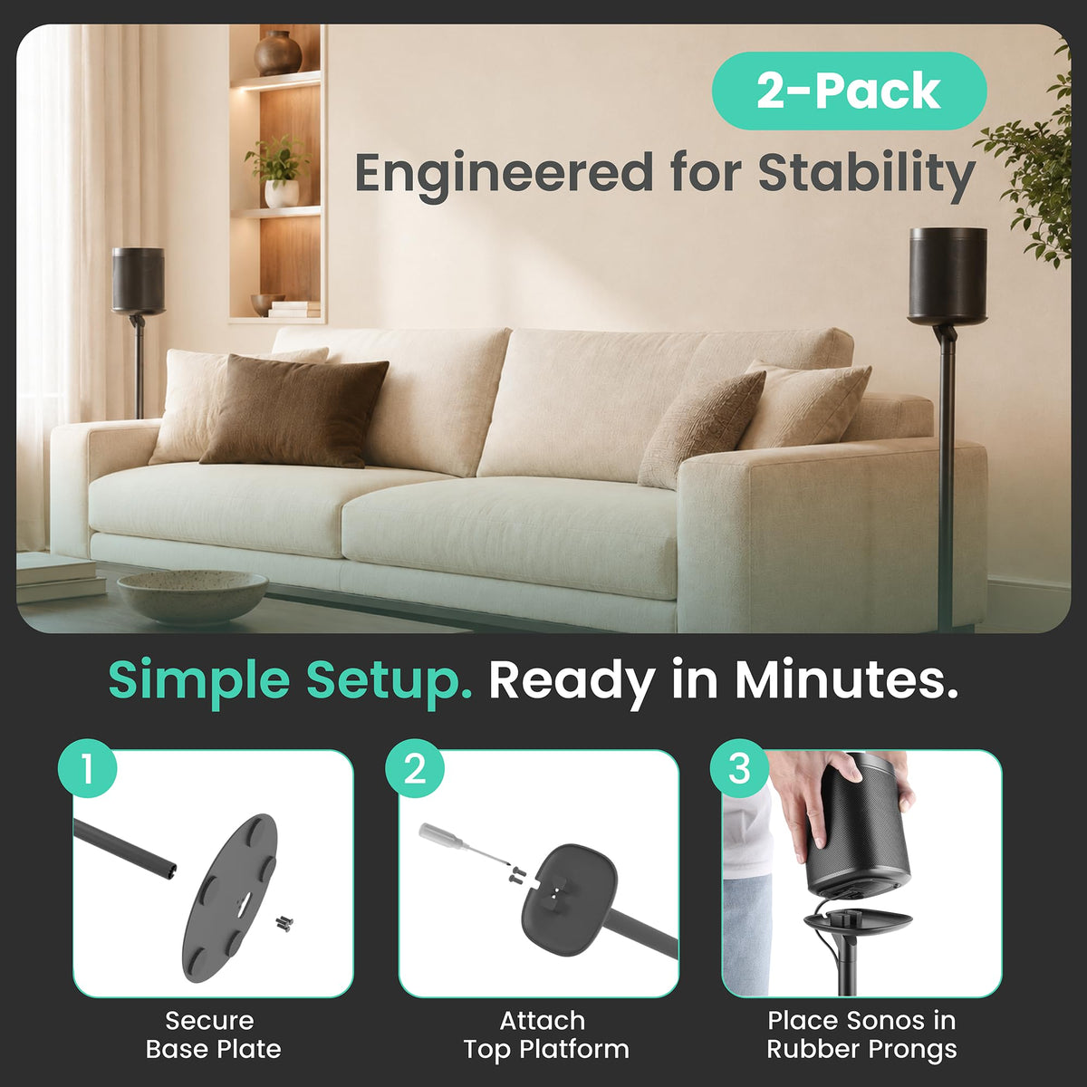 Black 2 Pack Speaker Stands W299064