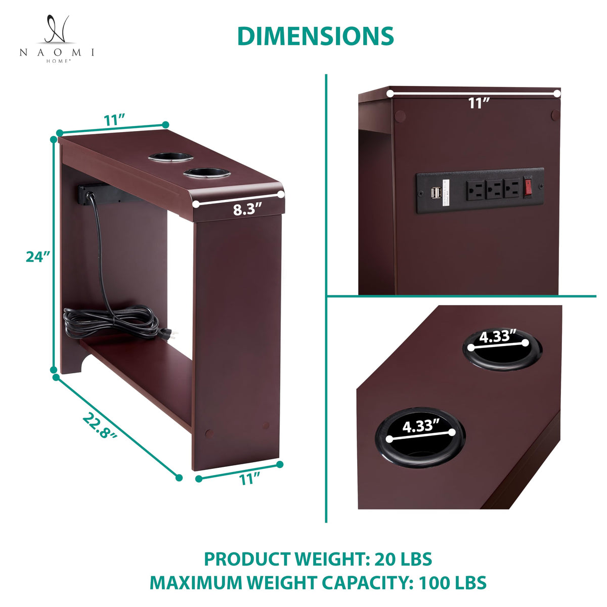 Cherry Nightstand with Charging Station X799