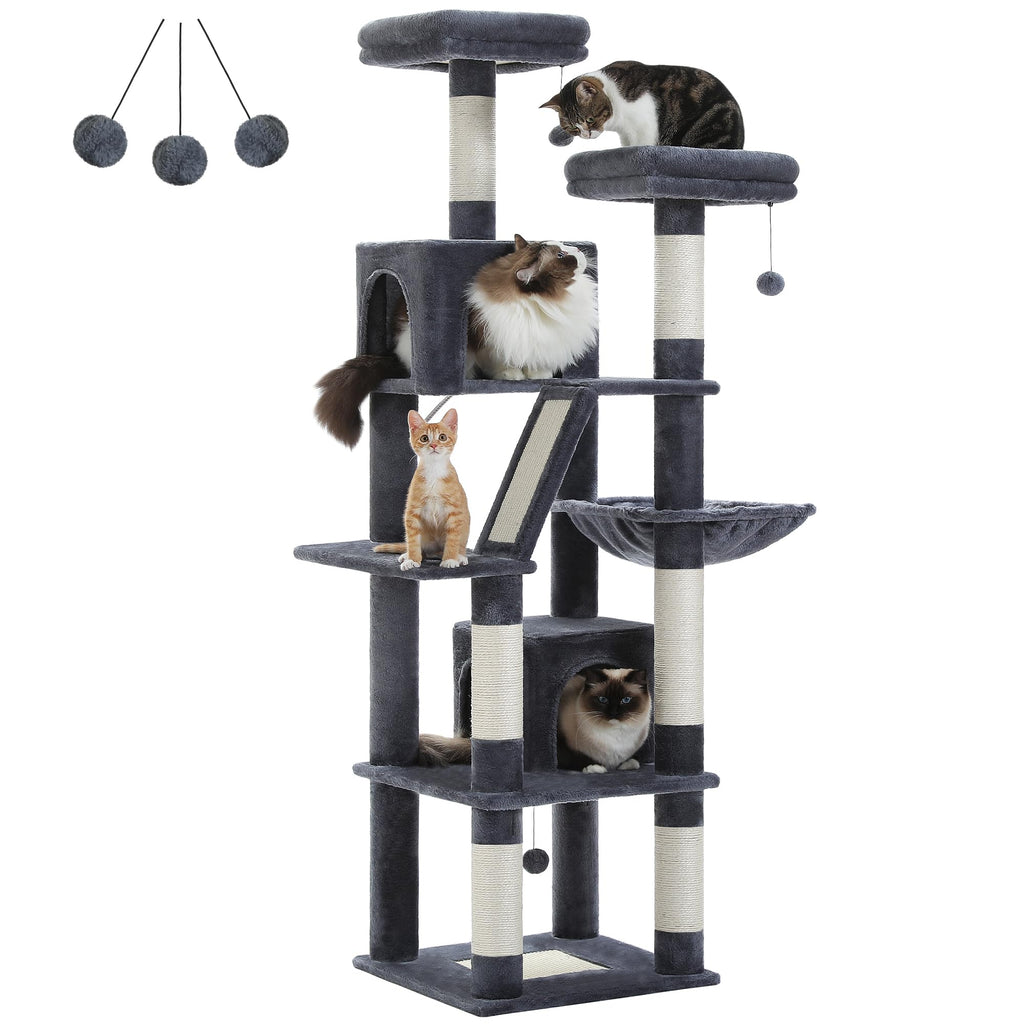 70 Inches Tall Dark Gray Cat Tree with 2 Condos Y9737