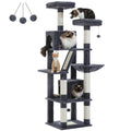 70 Inches Tall Dark Gray Cat Tree with 2 Condos Y9737