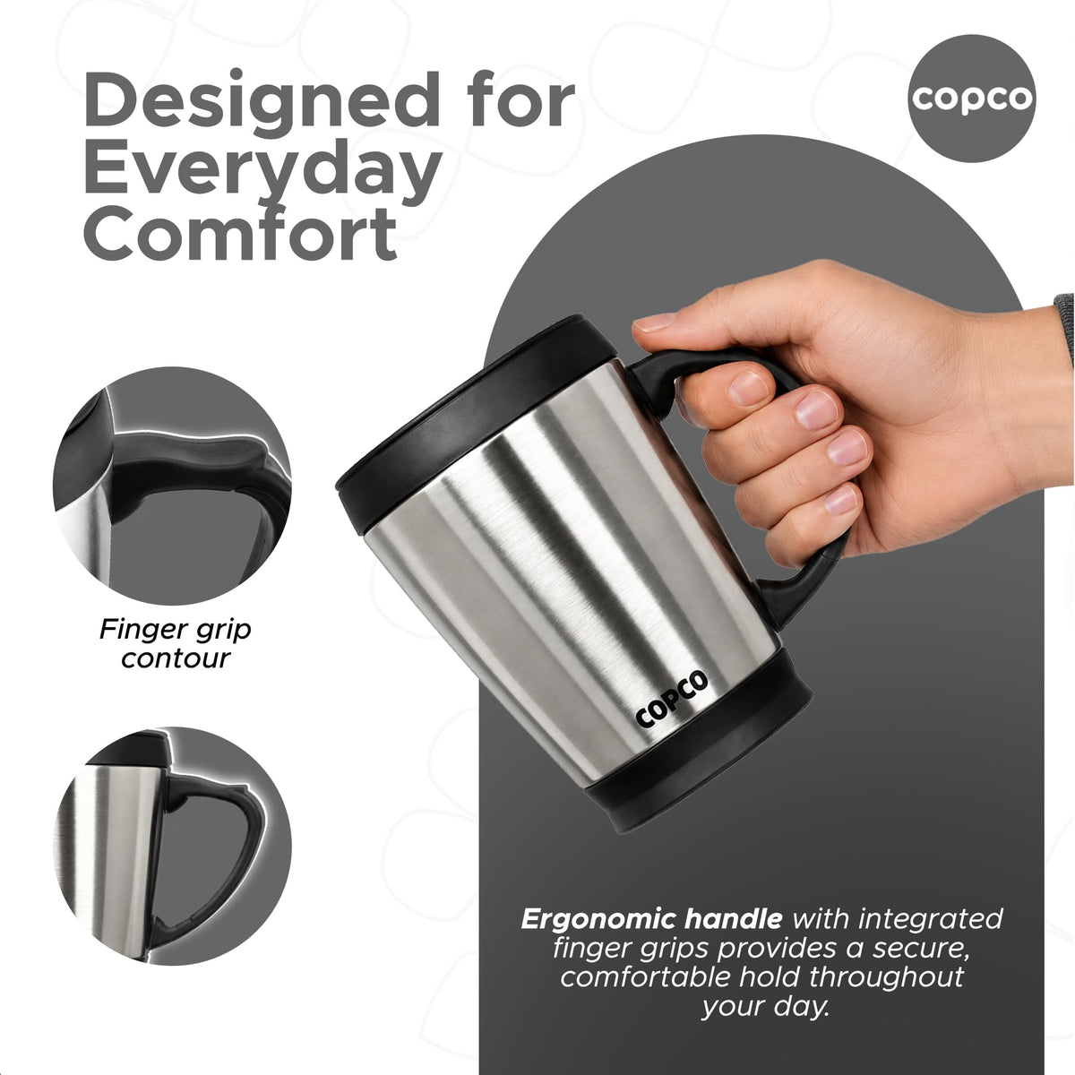Double Wall Stainless Steel Coffee Mug with Lid 16 Oz Silver D696856