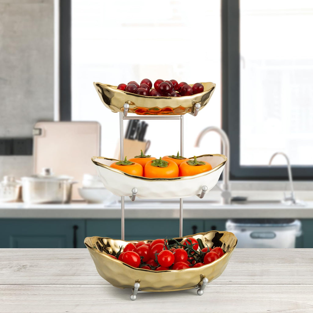 3 Tier Ceramic Serving Bowls with Metal Stand M445