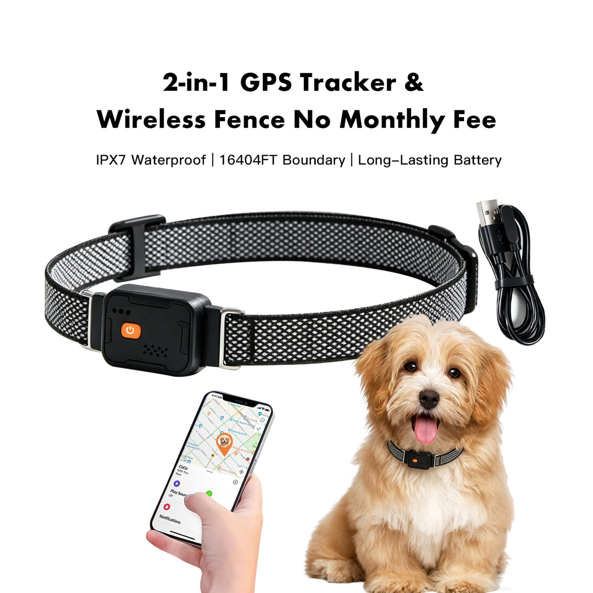 GPS Dog Collar & Pet Tracker Black L255653