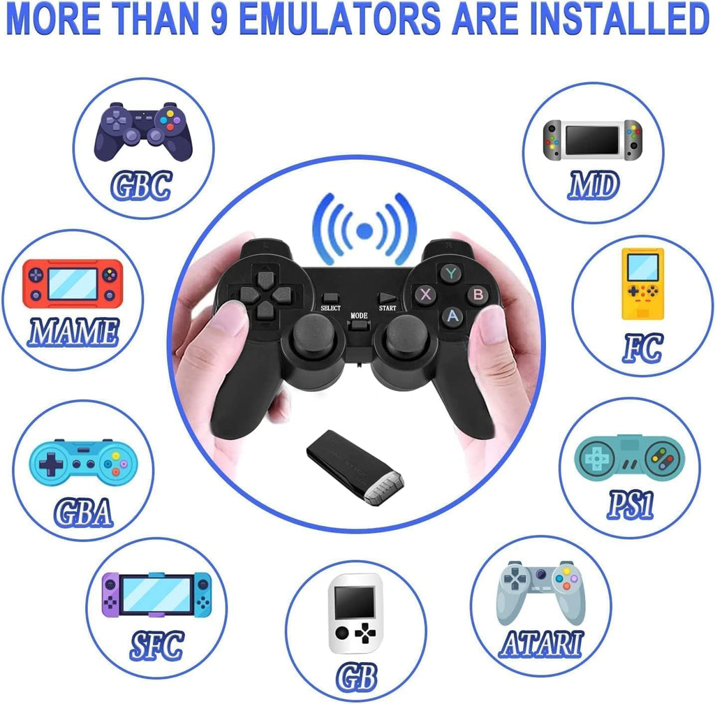 Plug and Play Retro Game Console with 4K HDMI Output, 2.4G Wireless Controllers, 64GB Memory Card B975