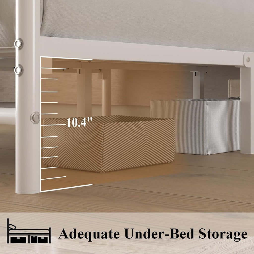 White Twin Metal Bed Frame with Headboard and Footboard X7743