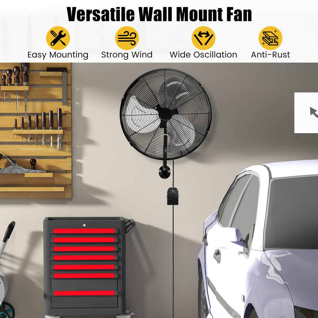 20 Inch 3-Speed Oscillating Metal Wall Fan Q7624