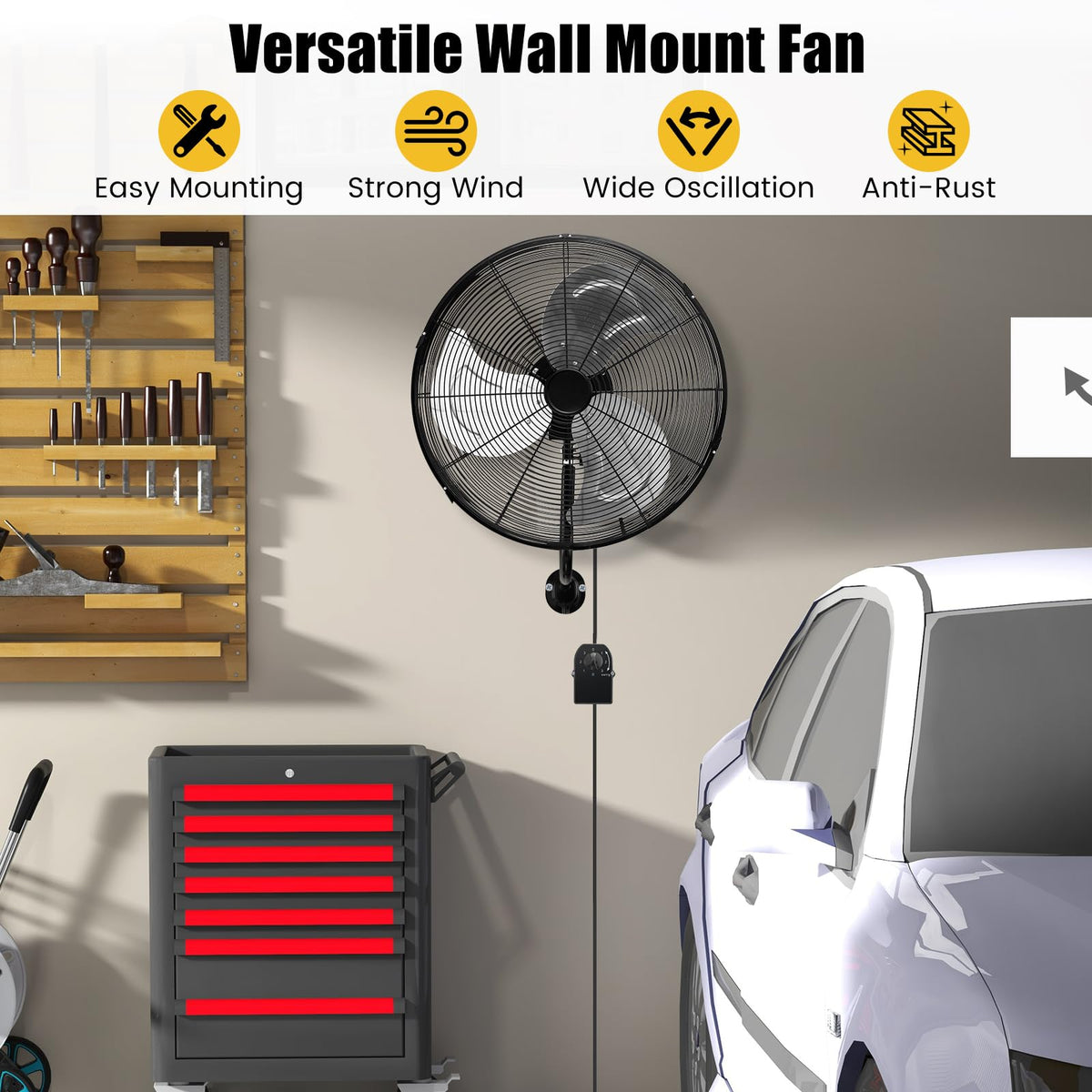 20 Inch 3-Speed Oscillating Metal Wall Fan Q7624