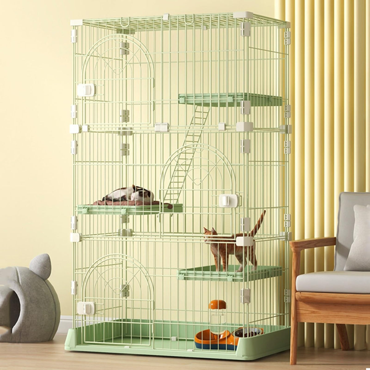 3/4-Tier Wire Cat Cage Playpen Kennel with Hammock T8916