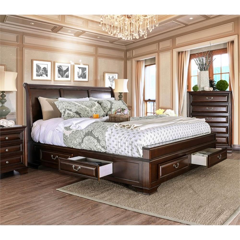 Brown Cherry California King Storage Bed with 4 Drawers M5240