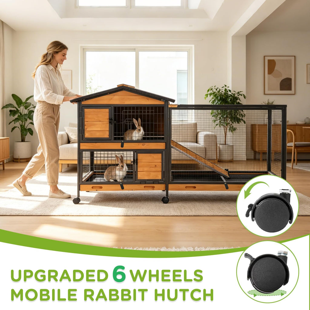2-Story Rabbit Hutch with Metal Frame and 6 Locking Casters R249951