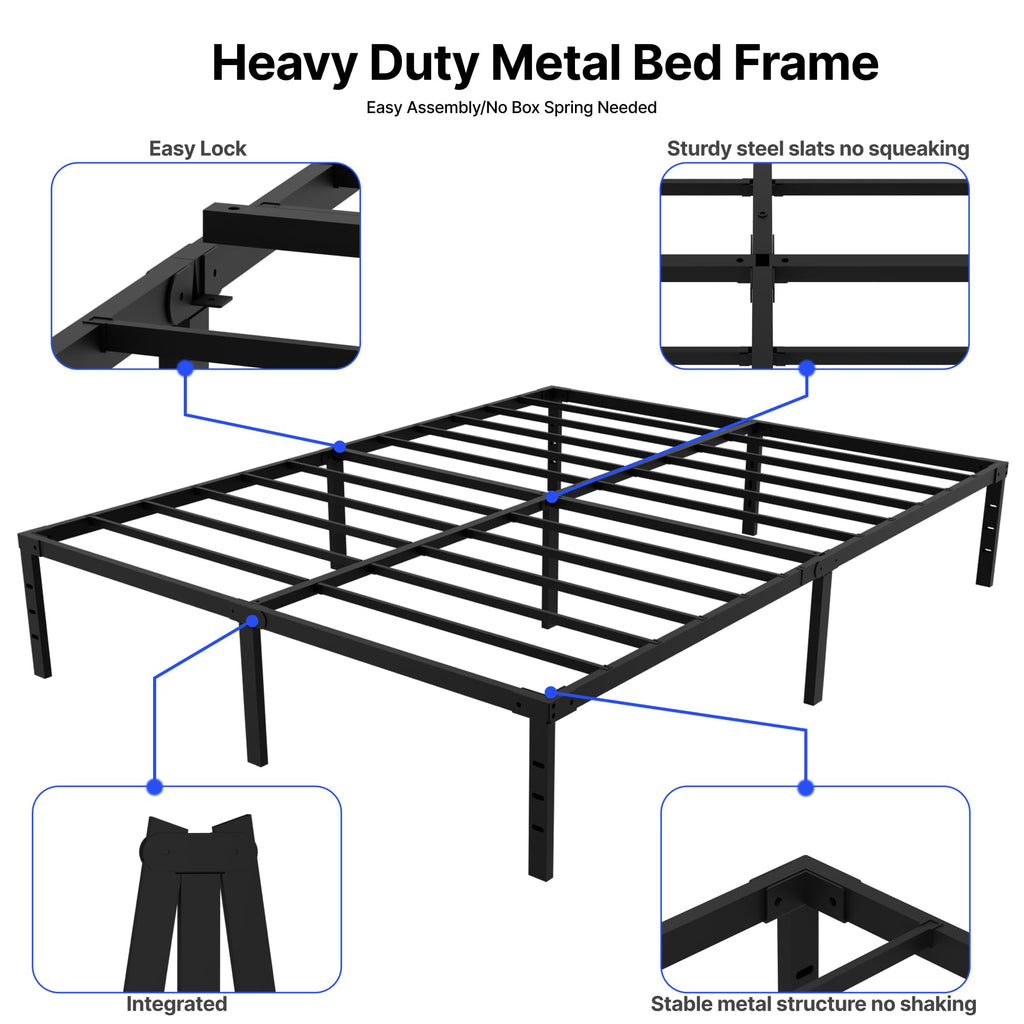 18 Inch Queen Size Metal Platform Bed Frame with Underbed Storage M3191