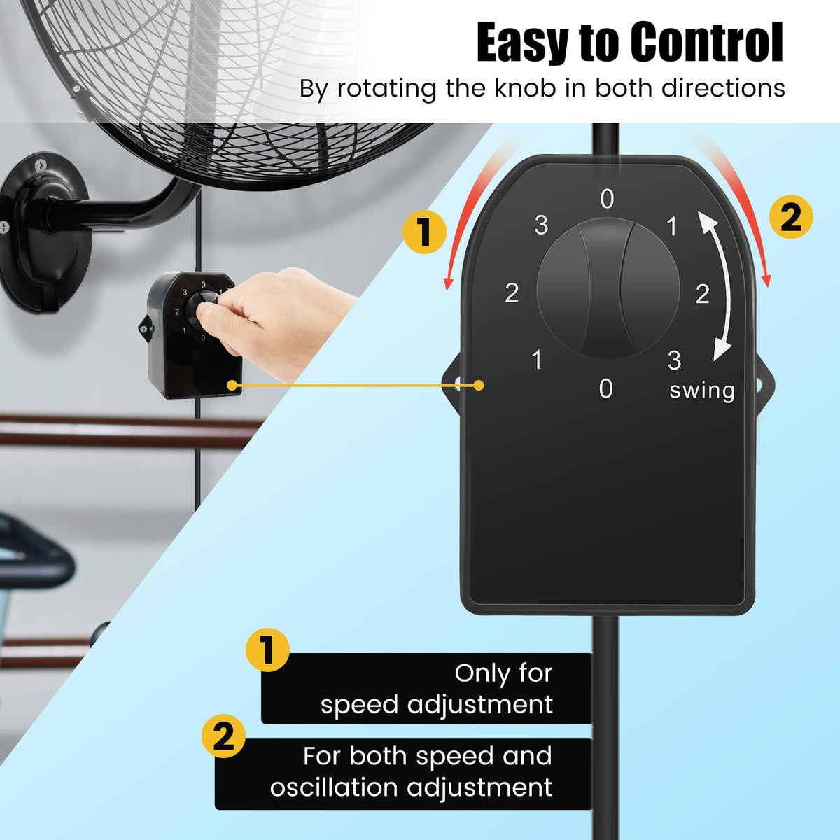 20 Inch 3-Speed Oscillating Metal Wall Fan Q7624