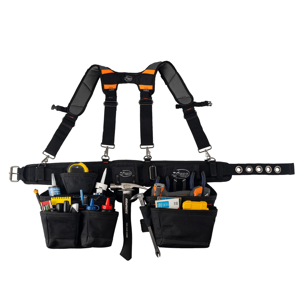 Black 1680 Denier Poly Carpenter’s Tool Belt with Suspenders D1234
