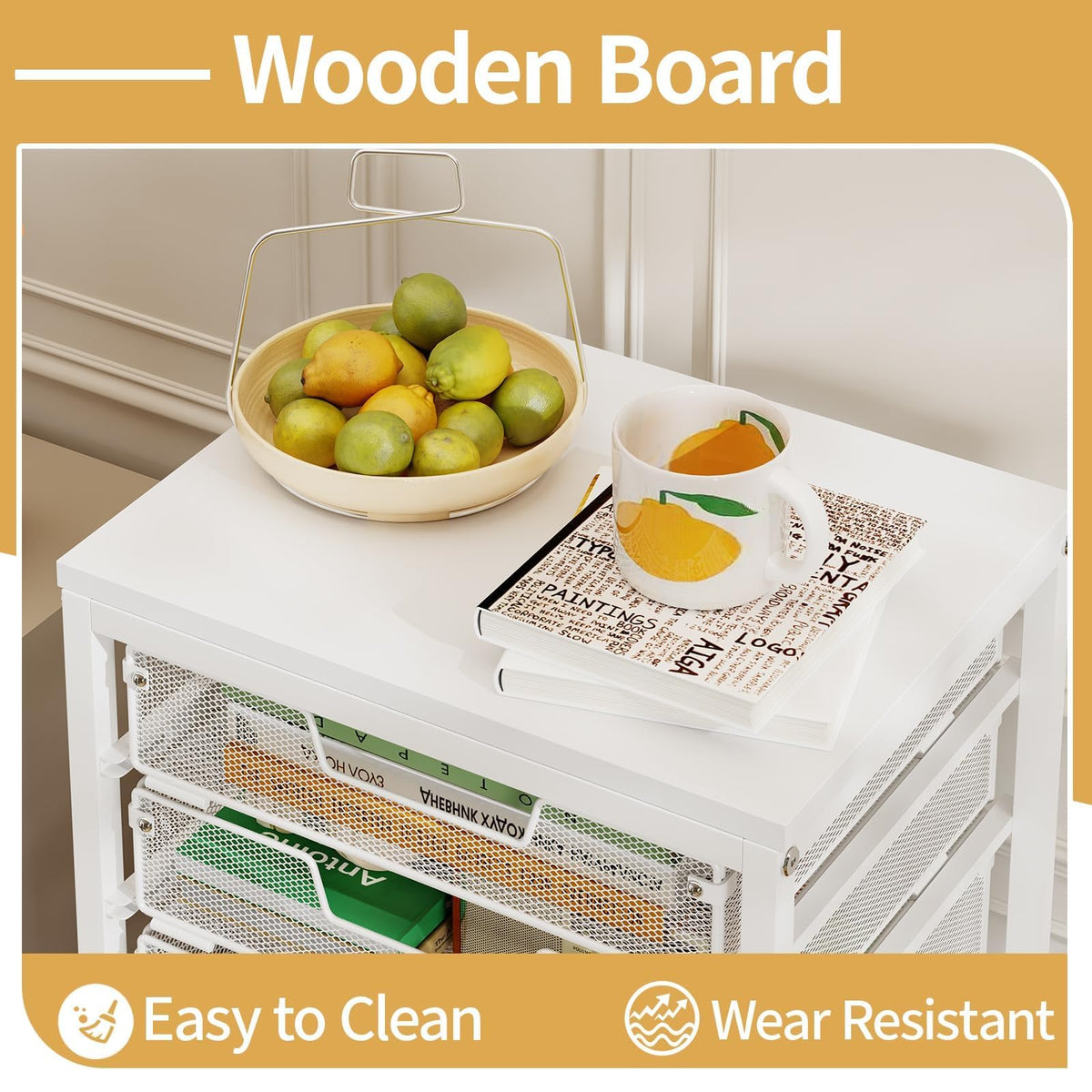 6 Drawers Rolling Utility Cart with Wooden Tabletop E510