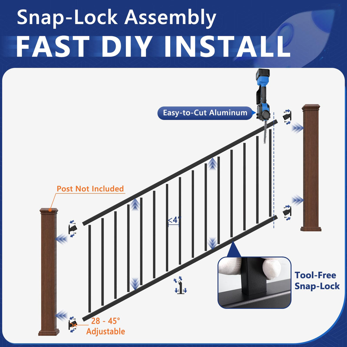 6 ft W Real Aluminum Stair Railing Kit K894