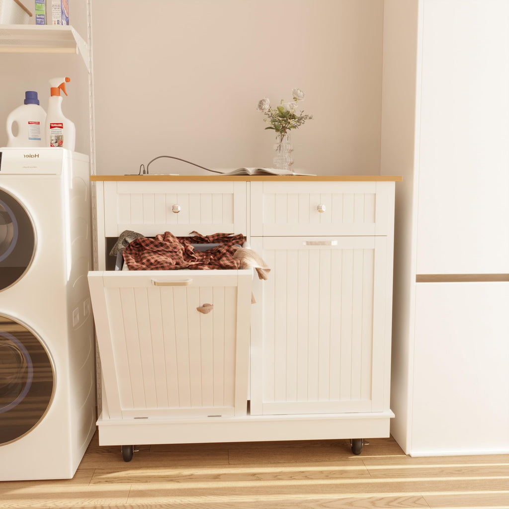 White 20 Gallons Tilt-Out Trash Can Cabinet W191663