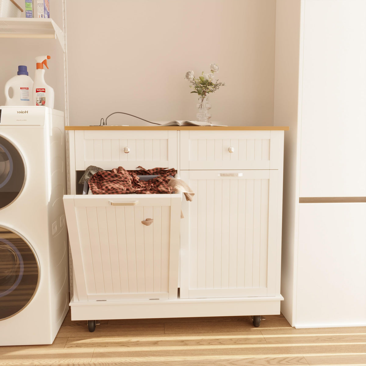 White 20 Gallons Tilt-Out Trash Can Cabinet W191663