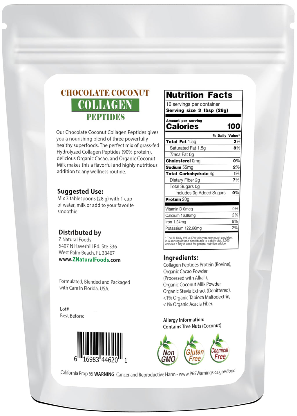Chocolate Collagen Peptides with Coconut Milk Powder 1 lb M284