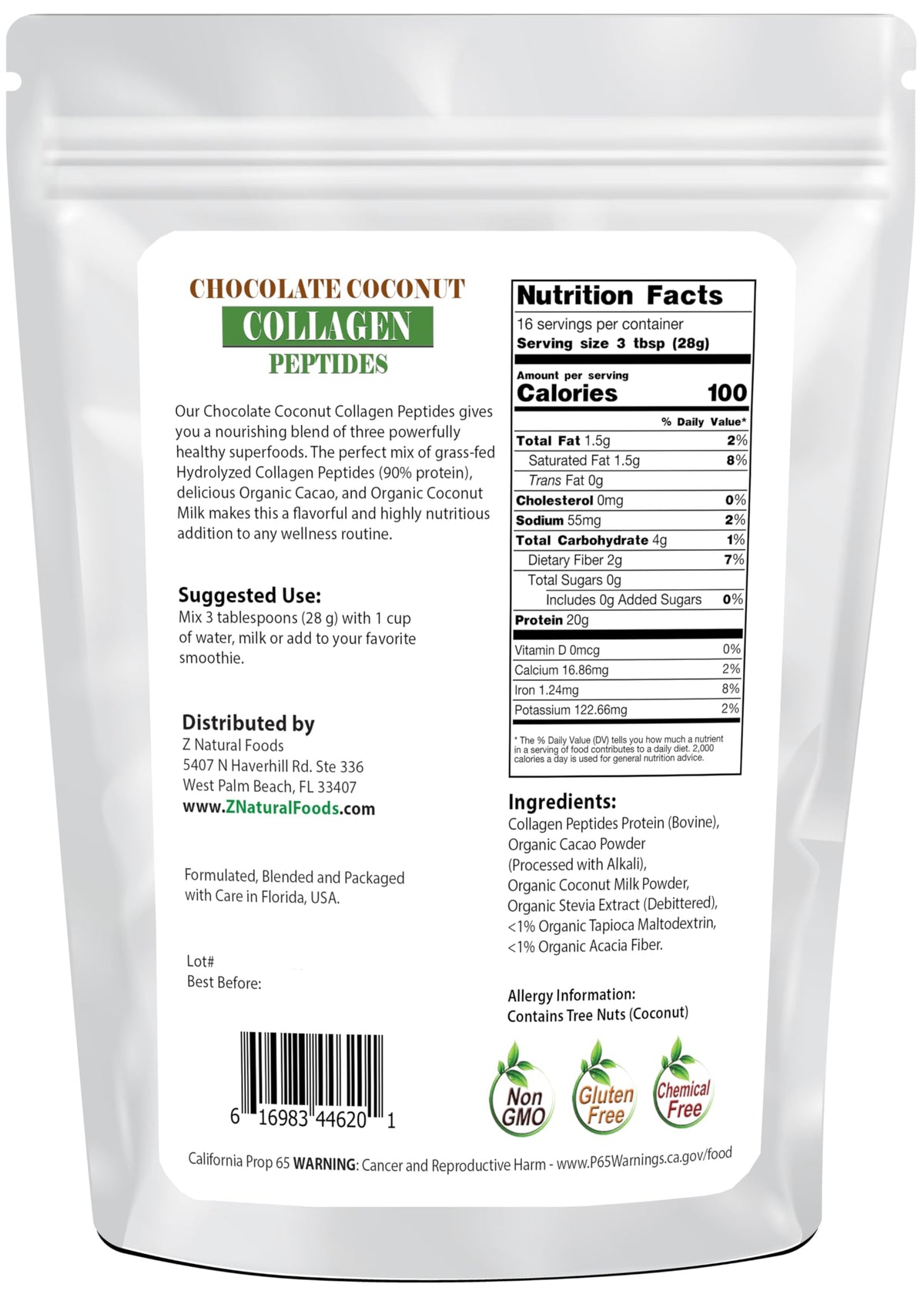 Chocolate Collagen Peptides with Coconut Milk Powder 1 lb M284