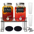 1 Gallon Glass Drink Dispenser with Stand and Spigot, 2 Pack S1541