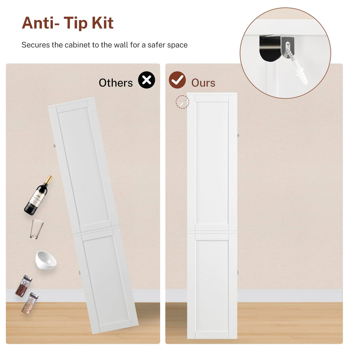 63.4"H Kitchen Pantry Cabinet with 4 Door Shelves Y43258