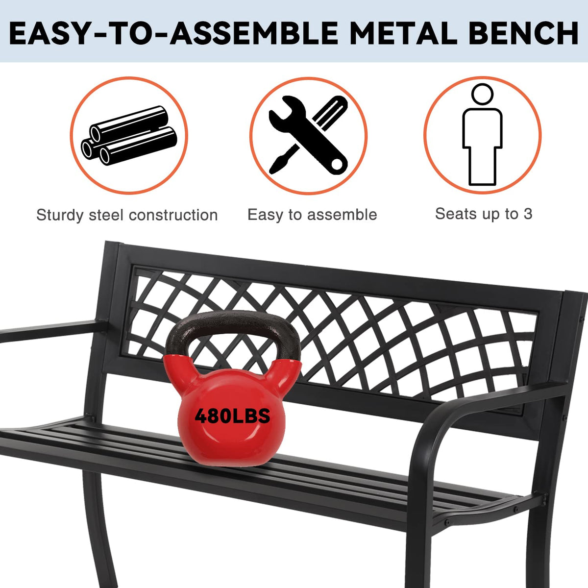 4 Feet Heavy-Duty Metal Patio Bench with Backrest Armrests Q1372