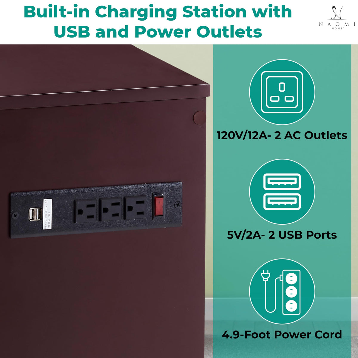 Cherry Nightstand with Charging Station X799