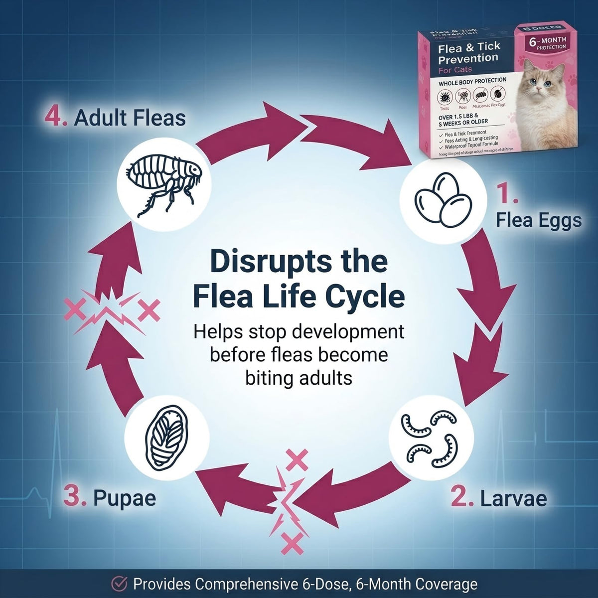 Topical Flea & Tick Cat Dewormer 6 Doses V38625