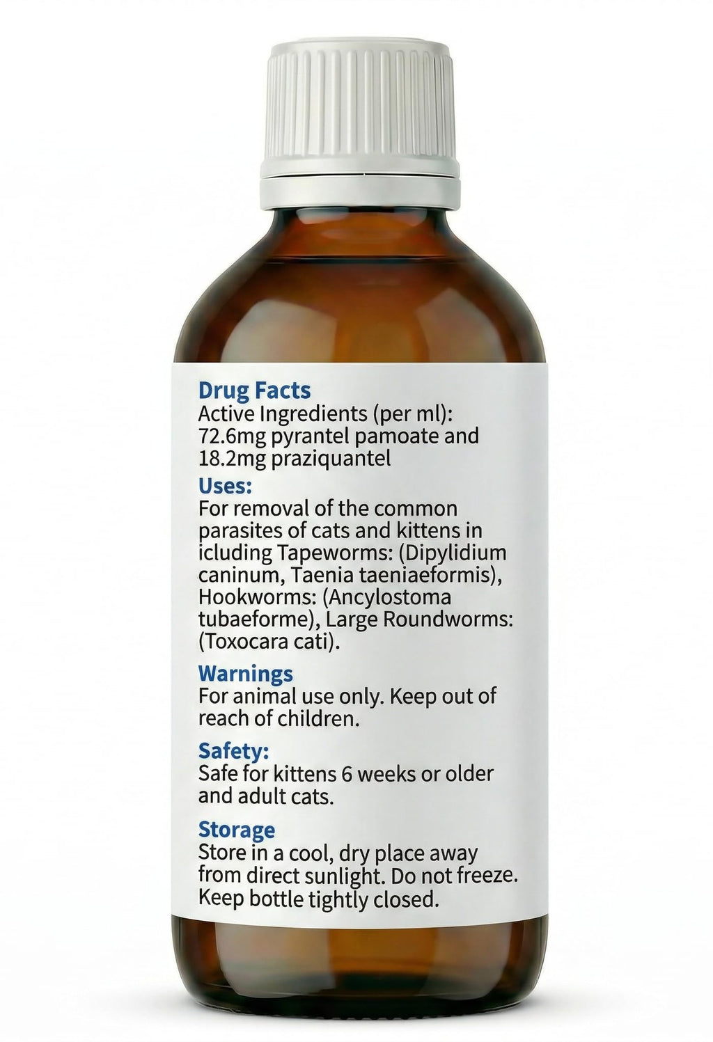 Praziquantel & Pyrantel Pamoate Dewormer Liquid for Cats and Kittens 100 mL V861