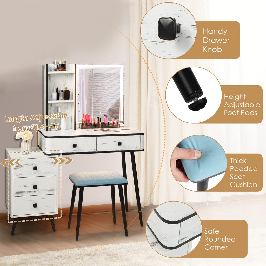 Makeup Vanity Table with Lighted Mirror and Stool X359345