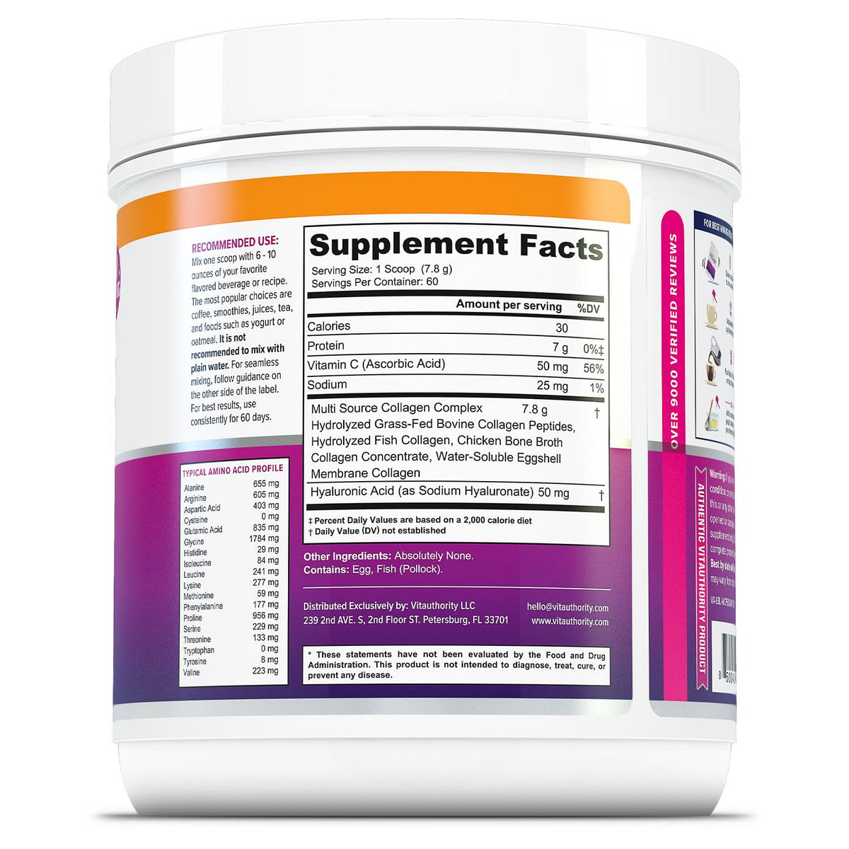Unflavored Hydrolyzed Multi Collagen Peptides Powder 60 Servings S601399
