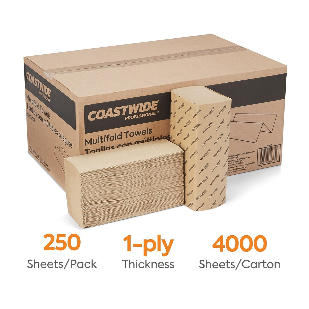 Multifold Paper Towels, 1-ply, 250 Sheets/Pack, 16 Packs/Carton V675027
