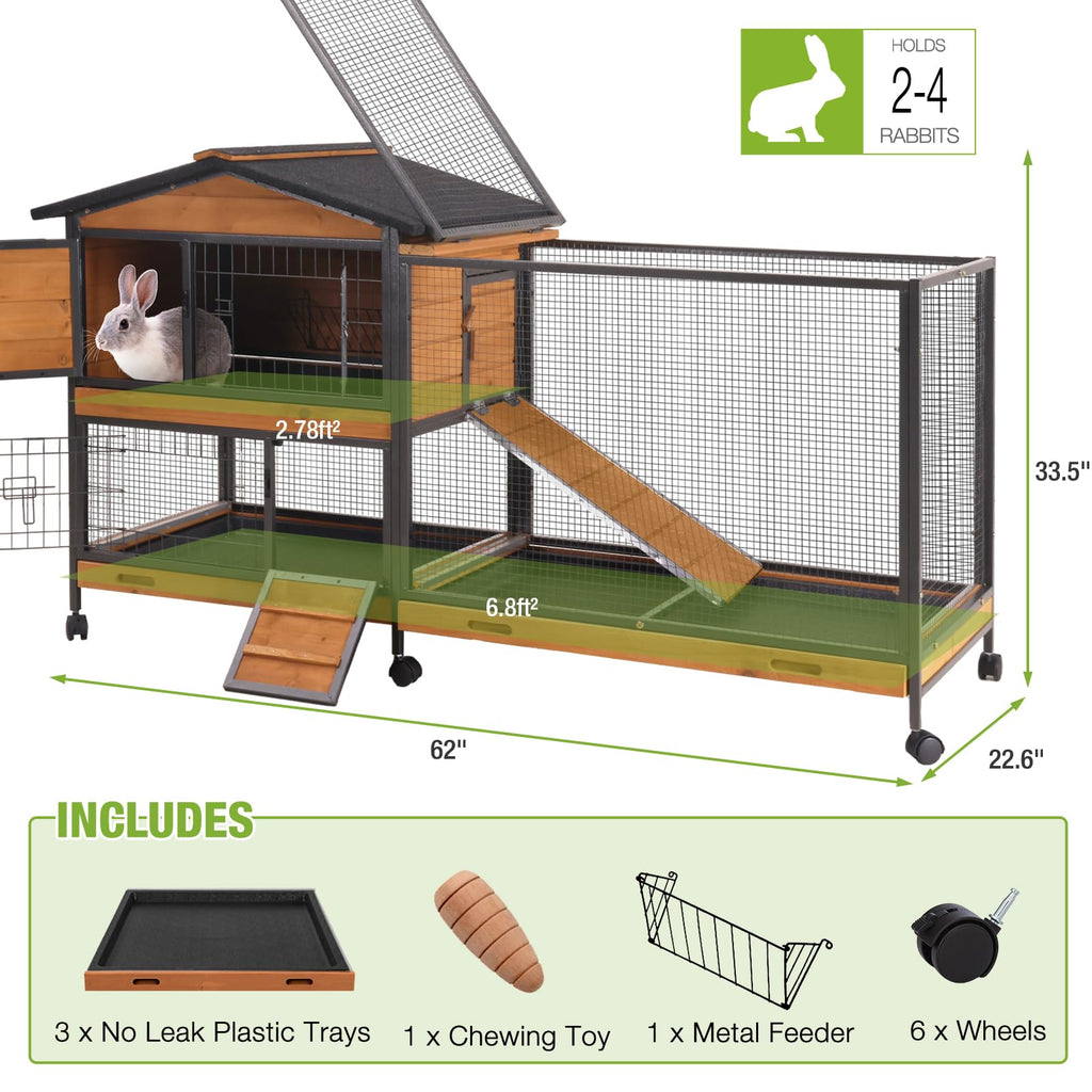 2-Story Rabbit Hutch with Metal Frame and 6 Locking Casters R249951
