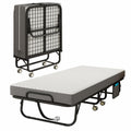 Folding Bed with Mattress, 75" x 31" Portable Rollaway Bed, Metal Frame Guest Bed with Memory Foam Mattress C48625