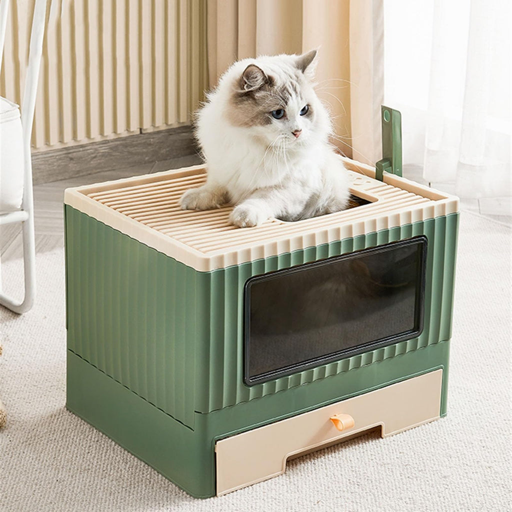 Top Entry Cat Litter Box with Lid Foldable H42288
