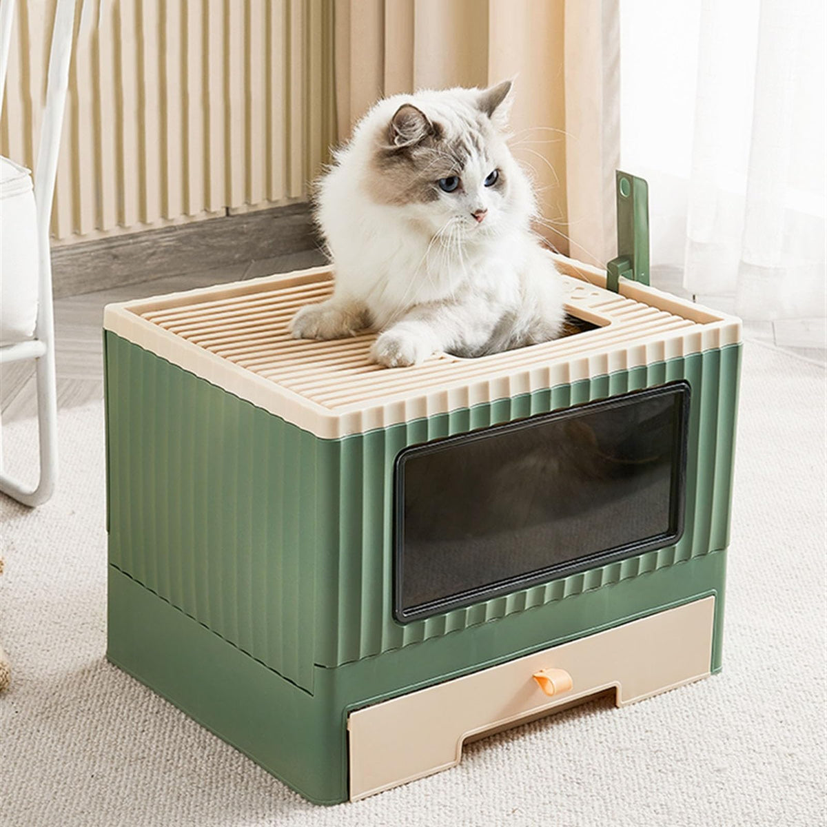 Top Entry Cat Litter Box with Lid Foldable H42288