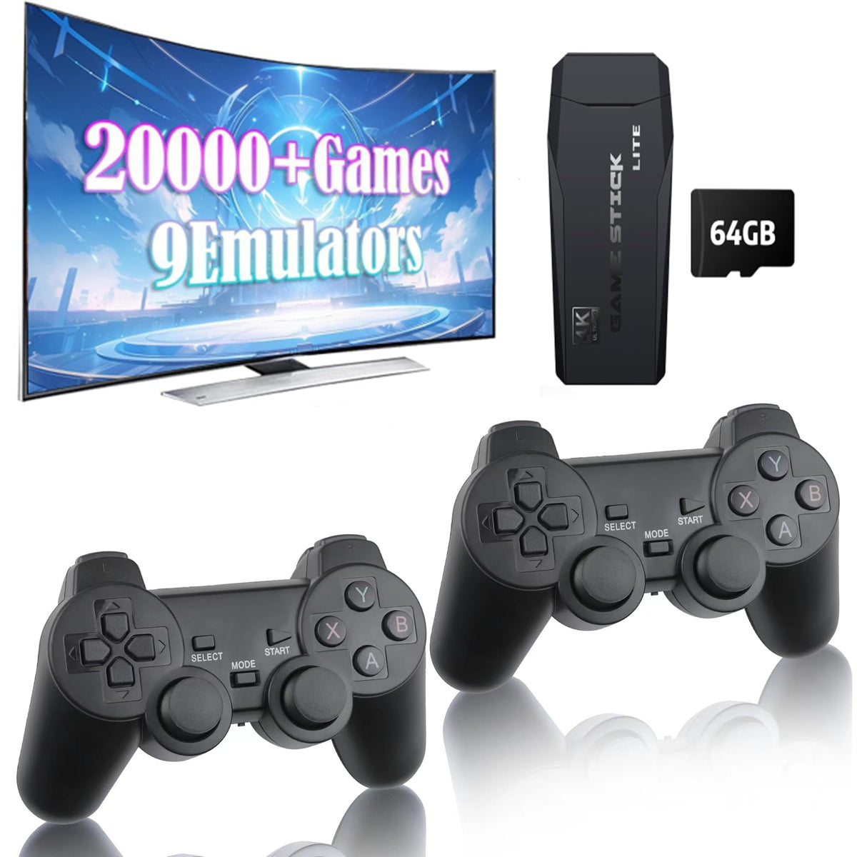 Plug and Play Retro Game Console with 4K HDMI Output, 2.4G Wireless Controllers, 64GB Memory Card B975