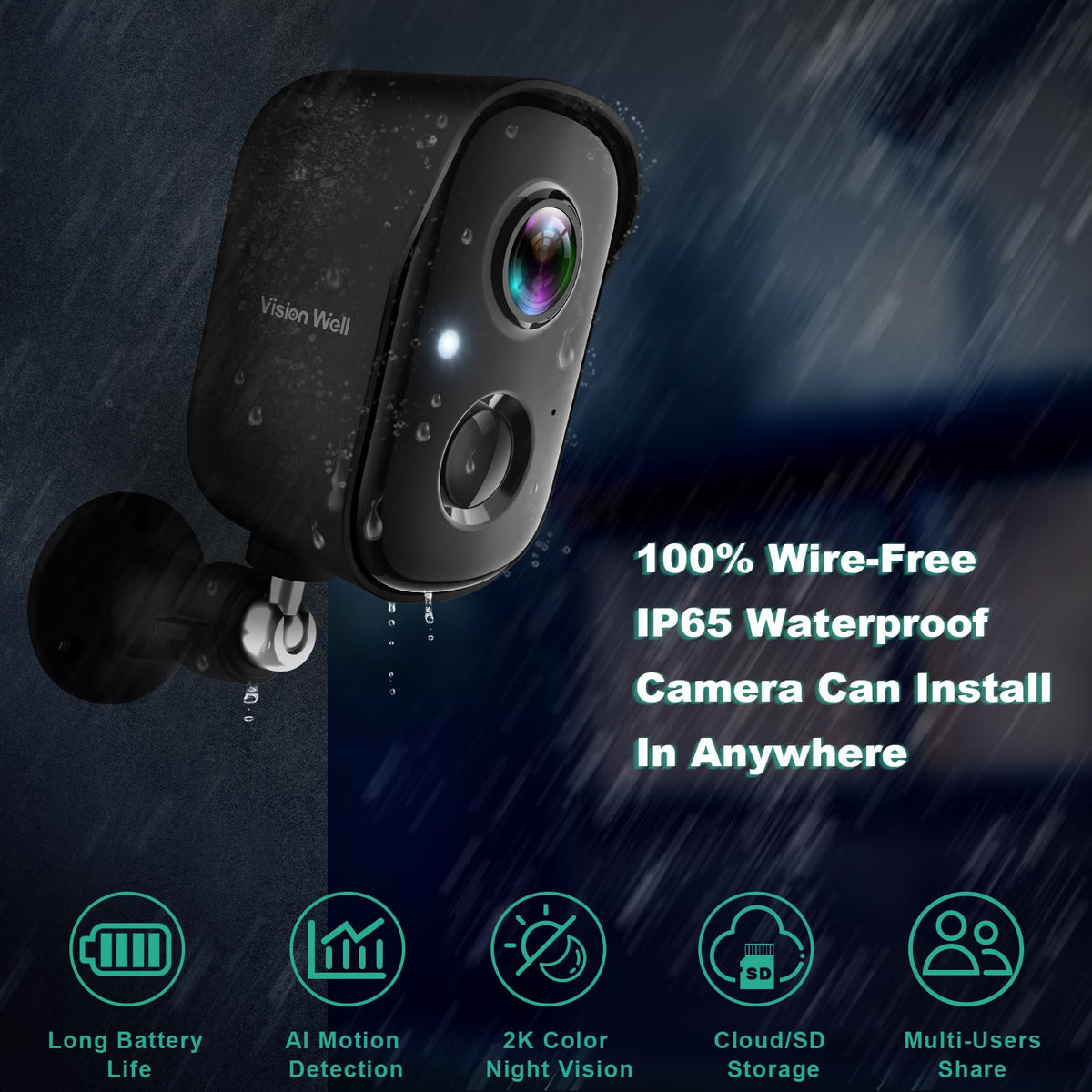 Wireless Outdoor Security Camera 2K Battery Powered R947702