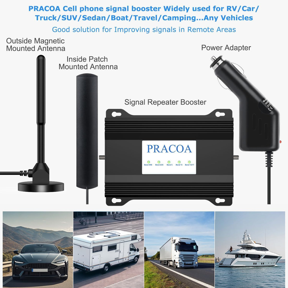 Cell Phone Signal Booster for Car RV SUV 5G 4G LTE J9393