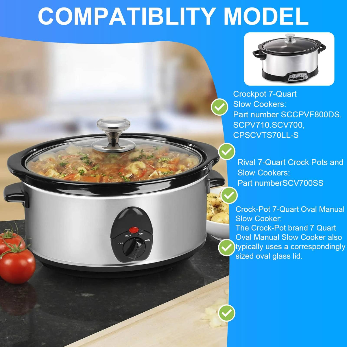 Oval Glass Lid 7 Quart Slow Cooker Replacement V695